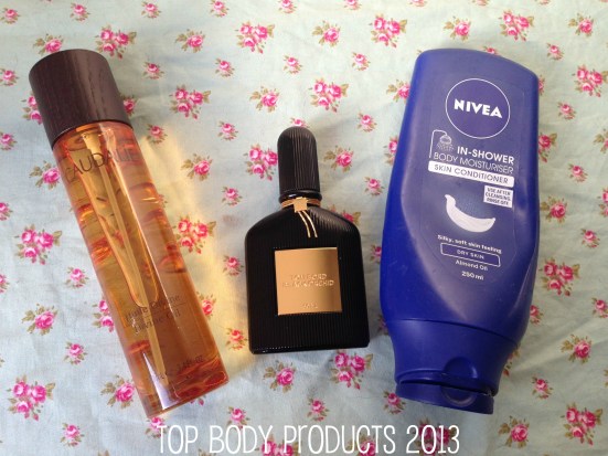 Top Favourite Body Products 2013 tagged caudalie divine oil tom ford black orchid perfume edp nivea in shower moisturiser
